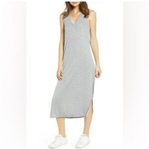PAIGE Heathered Gray Sleeveless Midi Dress Side Vents Sz Med Loungewear Comfy